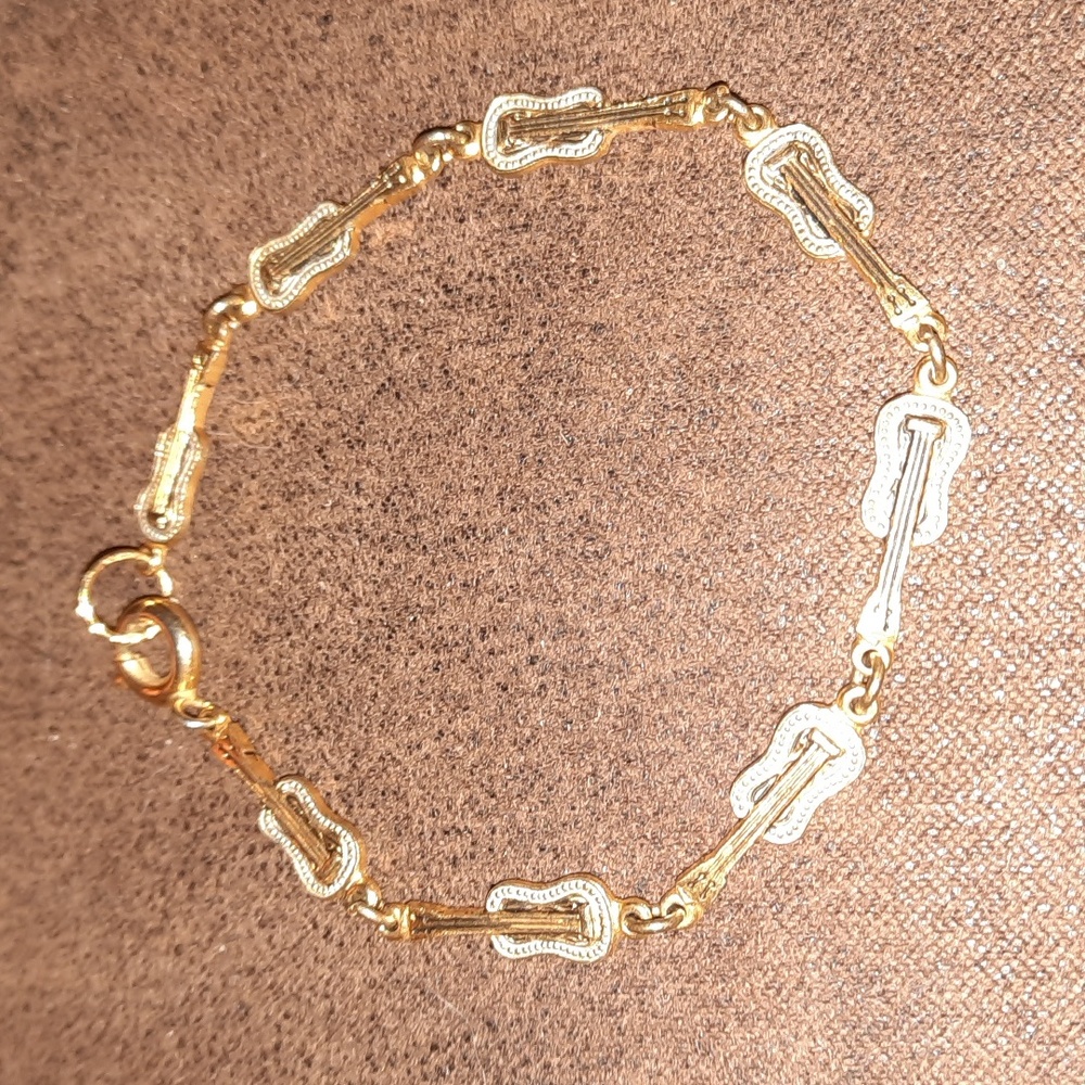 Vintage guitar toledoware type Goldtone bracelet Silvertone Accent - Picture 4 of 11